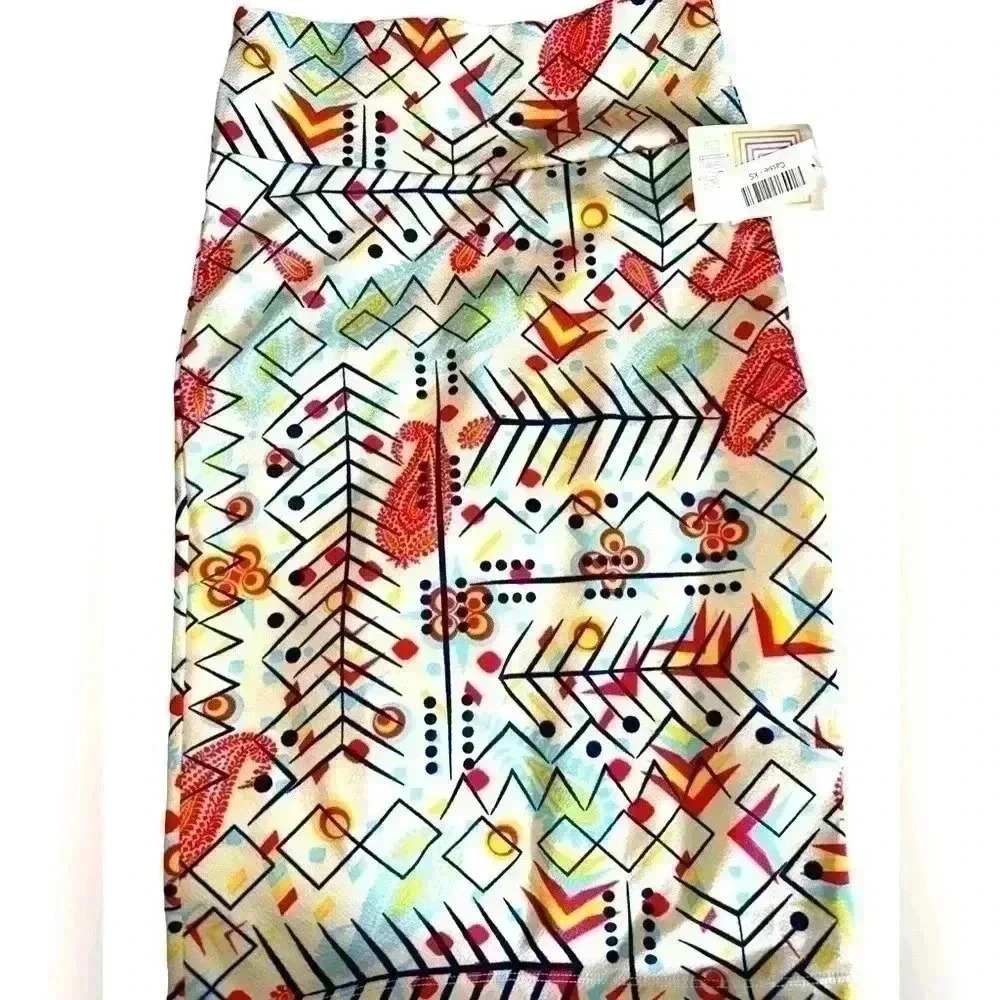 Lularoe cream XS Cassie pencil‎ skirt. Abstract Geometric print. NWT